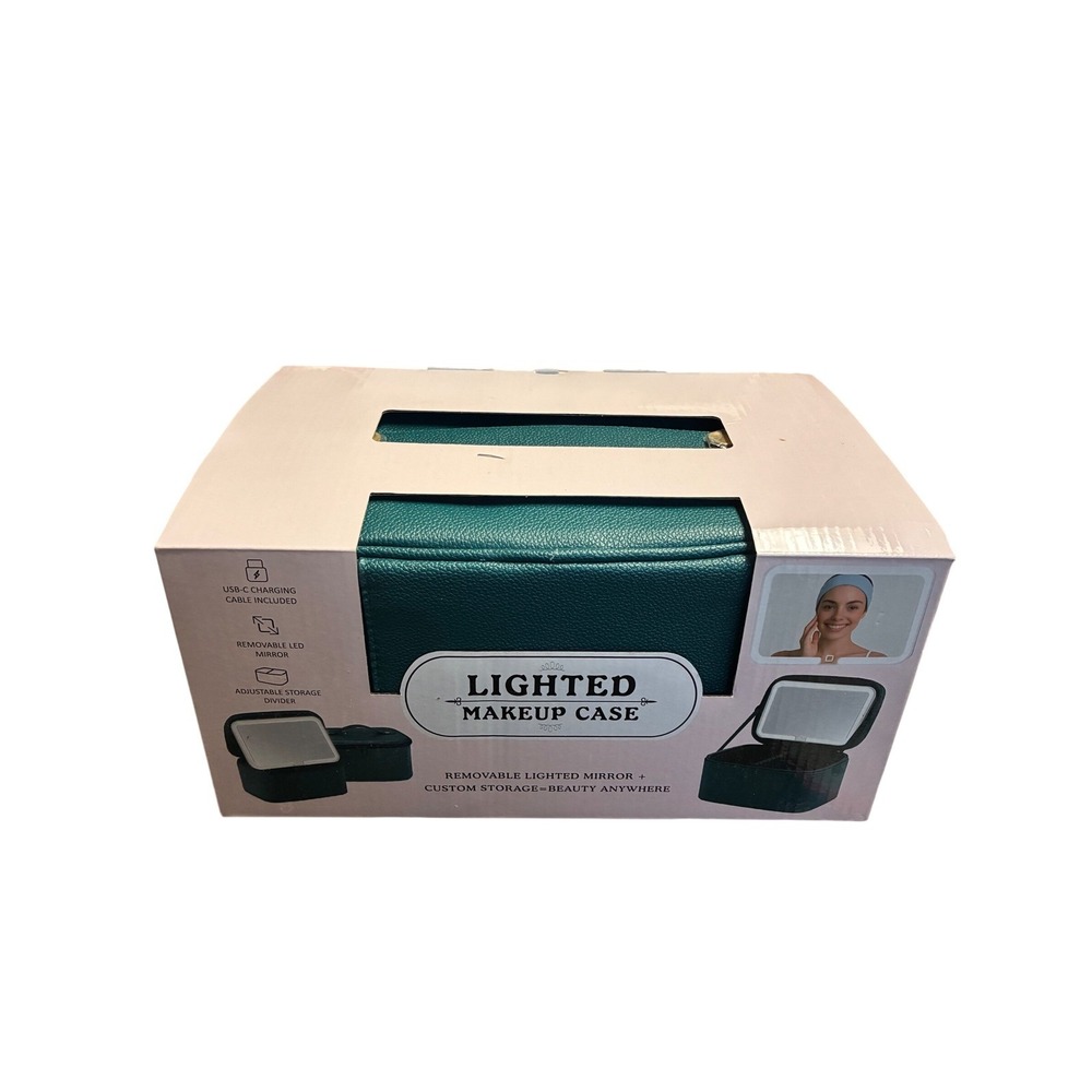 Glo Tech Lighted Makeup Green Case‎ with Removable LED Mirror USB-C Charging NIB